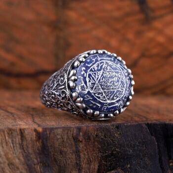 Mührü Süleyman Yüzük Tamamı El Yazması Lapis Lazuli Taşlı - Osmanlı Pazar