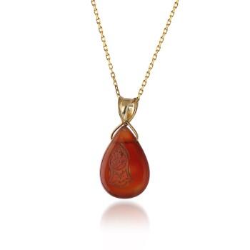 Nali Şerif Akik Taşlı Altın Kaplama Gümüş Kolye - Osmanlı Pazar