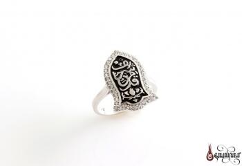 Nali Şerif (Na'l-i Saadet) Siyah Yüzük 925 Ayar Gümüş - Osmanlı Pazar