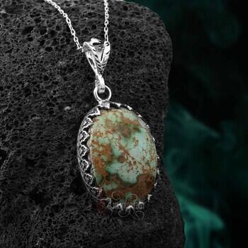 Nişabur Firuze Doğal Taşlı Gümüş Kolye - Osmanlı Pazar