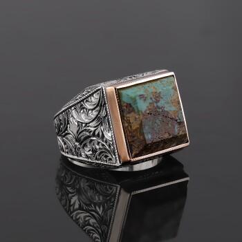 Nişabur Firuze Tamamı Erzurum Kalem İşçiliği Gümüş Yüzük - Osmanlı Pazar