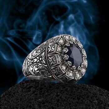 Nurullah Daştan Usta Koleksiyonu Kaliteli Safir ve Mosanit Taşı Gümüş Yüzük - Osmanlı Pazar