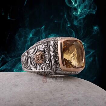 Nurullah Daştan Usta Özel Kaleminden Doğal Sarı Topaz Taşı 925 Ayar Gümüş Özel Koleksiyon Yüzük - Osmanlı Pazar