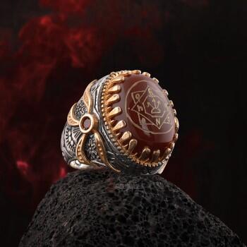 Oğuz Kağan Mührü Akik Taşlı Özel Tasarım Yüzük - Osmanlı Pazar