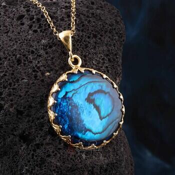 Okyanus Sedef Taşı 14 Ayar Altın Kaplama Gümüş Kolye - Osmanlı Pazar