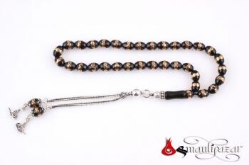 Oltu Sarı işlemeli Sarma Tesbih 925 Gümüş püsküllü - Osmanlı Pazar