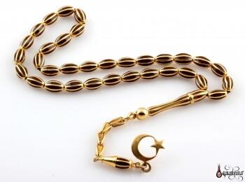 Oltu Tesbih Sıkma 8 Li Arpa Kesim Altın Kaplama İşlemeli ve Püskül - Osmanlı Pazar