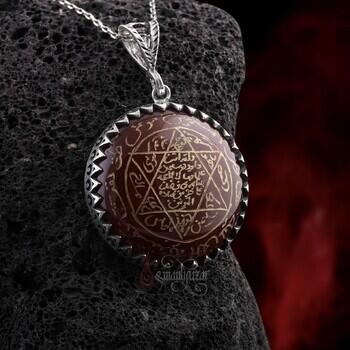 Orijinal Akik Taşı Mührü Süleyman El İşçiliği El Oyması 925 Ayar Gümüş Kolye - Osmanlı Pazar