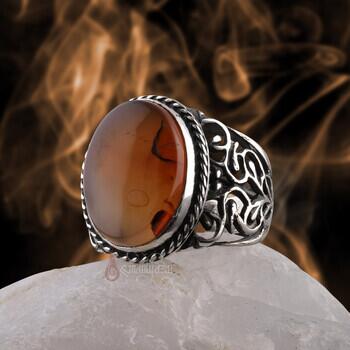 Orijinal Hareli Yemen Akik Taşlı 925 Ayar Gümüş İşçilikli Yüzük - Osmanlı Pazar