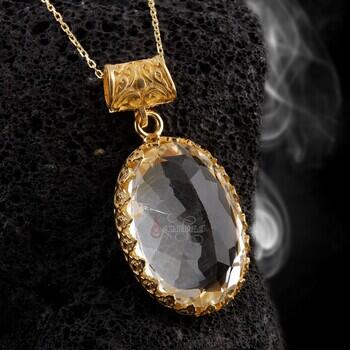 Orijinal Necef Taşı Altın Kaplama 925 Ayar Gümüş Kolye - Osmanlı Pazar