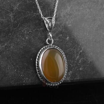 Orijinal Sarı Akik Taşı 925 Ayar Gümüş Minimal Kolye - Osmanlı Pazar