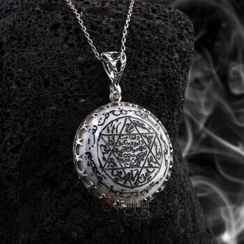 Orijinal Sedef Taşı Hz. Süleyman Mührü El Yapımı 925 Ayar Gümüş Kolye - Osmanlı Pazar