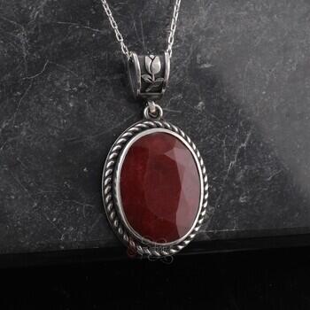 Orijinal Yakut Taşı 925 Ayar Gümüş Çift Burgu Model Kolye - Osmanlı Pazar