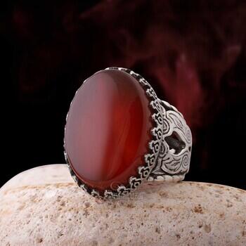 Orijinal Yemen Akik Taşlı Gümüş Yüzük El İşçiliği - Osmanlı Pazar