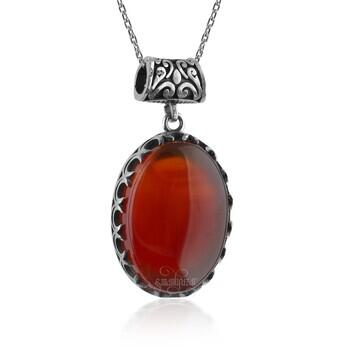 Orijinal Yemen Kızıl Akik Taşı 925 Ayar Gümüş Tırnaklı Kolye - Osmanlı Pazar