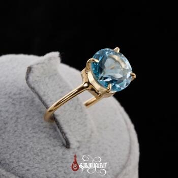 Orjinal Blue Topaz Taşlı Altın Kaplama 925 Ayar Gümüş Bayan Yüzük - Osmanlı Pazar