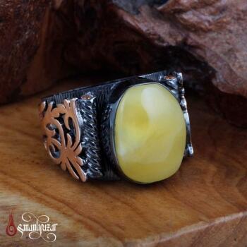 Orjinal Damla Kehribar Tamamı EL İşi Gümüş Yüzük - Osmanlı Pazar