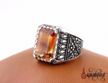 Orjinal Sitrin Taşlı Özel Kalem işi Gümüş Yüzük Nurullah Daştan Usta - Osmanlı Pazar