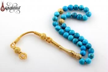 Orjinal Turkuvaz (Firuze) Tesbih 3mm. Micron Altın Kaplama - Osmanlı Pazar