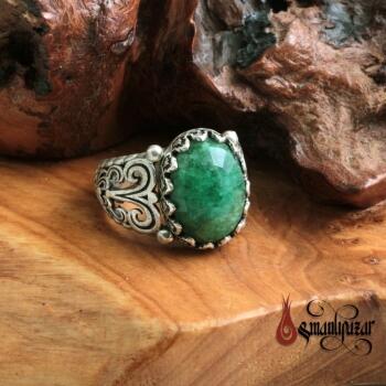 Orjinal Zümrüt Taşlı 925 Ayar Gümüş Yüzük - M2 - Osmanlı Pazar