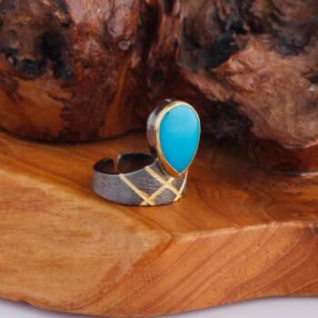 Otantik Orjinal Firuze Taşlı Bayan Gümüş Yüzük - Osmanlı Pazar