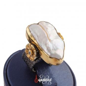 Otantik Tasarım Orjinal İnci Taşlı Bayan Gümüş Yüzük - Osmanlı Pazar