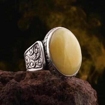 Özel Damla Kehribar 925 Ayar Gümüş Yüzük - Osmanlı Pazar