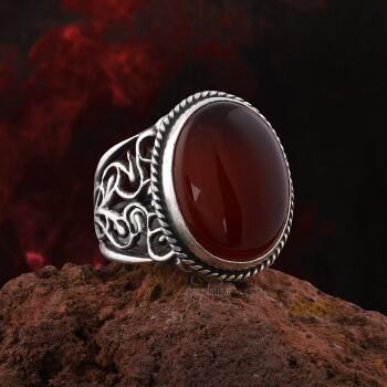 ÖZEL İşçilikli Gümüş Yemen Akik Yüzük - Osmanlı Pazar