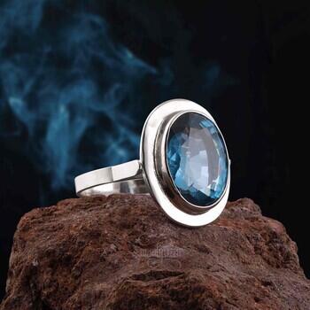Özel Tasarım Blue Topaz Taşlı 14 Ayar Beyaz Altın Bayan Yüzük - Osmanlı Pazar