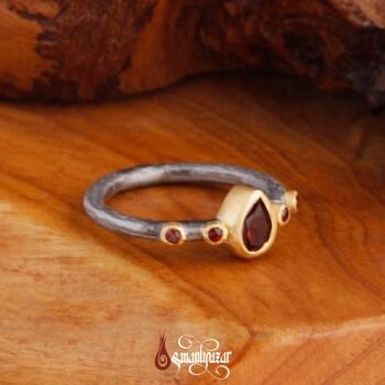 Özel Tasarım Orjinal Granat Taşlı Gümüş Yüzük - 5 Taşlı - Osmanlı Pazar