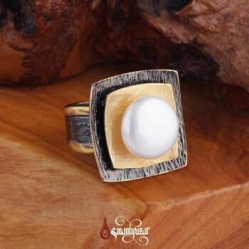 Özel Tasarım Orjinal İnci Taşlı 925 Ayar Gümüş Yüzük - Osmanlı Pazar