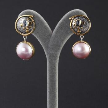 Pembe İnci Doğal Taşlı 925 Ayar Gümüş Küpe - Osmanlı Pazar