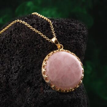 Pembe Kuvars Doğal Taşlı Altın Kaplama Gümüş Bayan Kolye - Osmanlı Pazar
