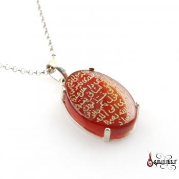 Rabbişrahli Duası Yazılı Yemen Akik Taşlı Kolye - Osmanlı Pazar