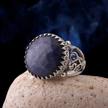 Safir Doğal Taşı El İşçiliği 925 Ayar Gümüş Tırnaklı Yüzük - Osmanlı Pazar