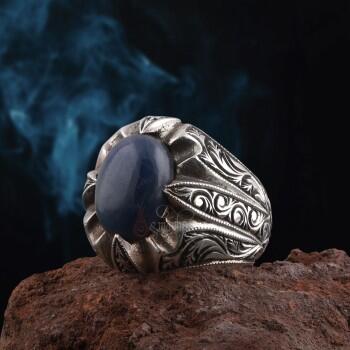 Safir Taşı Nurullah Daştan Usta Erzurum Kalem İşçiliği Gümüş Yüzük - Osmanlı Pazar