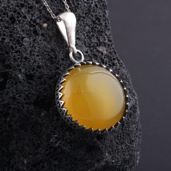 Sarı Akik Bay- Bayan 925 Ayar Gümüş Kolye - Osmanlı Pazar