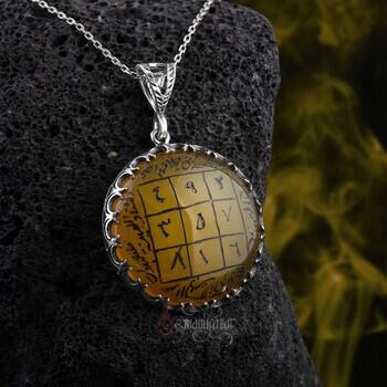 Sarı Akik Taşı Şans Kısmet Vefki 925 Ayar Gümüş Kolye - Osmanlı Pazar