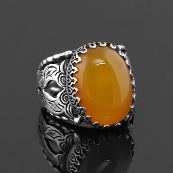 Sarı Akik Taşlı 925 Ayar Gümüş Yüzük El İşi Yüzük - Osmanlı Pazar