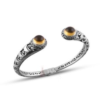 Sarı Topaz Taşlı 925 Ayar Gümüş Kelepçe Bileklik - Osmanlı Pazar