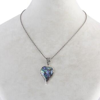 Sedef Doğal Taşlı 925 Ayar Gümüş Kalp Motifli Kolye - Osmanlı Pazar