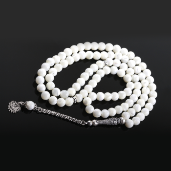 Sedef Doğal Taşlı 925 Ayar Gümüş Püsküllü 99 lu Tesbih - Osmanlı Pazar