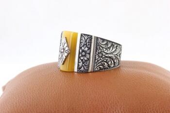 Sıkma Kehribar Yüzük Nurullah Daştan Özel Kalem işçiliği - Osmanlı Pazar