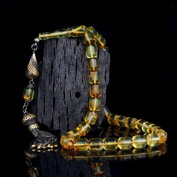 Sinek Fosilli Damla Kehribar Kapsül Kesim 925 Ayar Gümüş Püsküllü Tesbih - Osmanlı Pazar