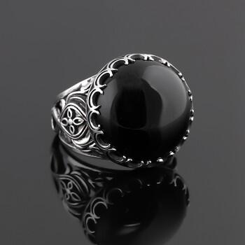 Siyah Akik Yüzük 925 Ayar El İşçiliği - Osmanlı Pazar