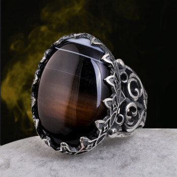 Siyah Çizgili Akik Taşı 925 Ayar Gümüş El İşçiliği Yüzük - Osmanlı Pazar