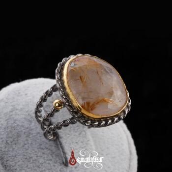 Siyah Rodyum Kaplama Orjinal Rutil Kuvars Taşlı Gümüş Yüzük - Osmanlı Pazar