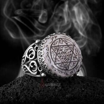 Süleyman Mührü Sedef Taşı 925 Ayar Gümüş Yüzük El İşçiliği - Osmanlı Pazar