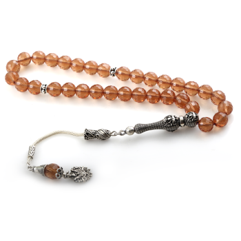 Sultanit Doğal Taşlı Osmanlı Tuğrası 925 Ayar Gümüş Püsküllü Tesbih - Osmanlı Pazar