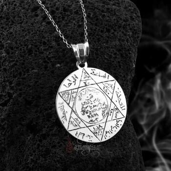 Tamamı El Yazısı Özel Hz. Süleyman Mührü 925 Ayar Gümüş Plaka Kolye - Osmanlı Pazar